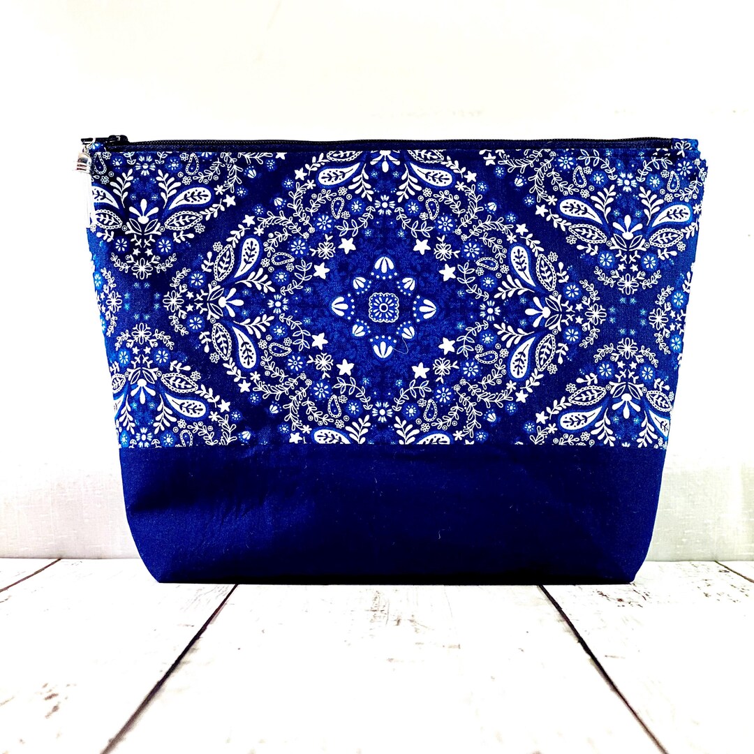 Bandana Print Zipper Pouch: Made to Order Cotton Large Cosmetic Bag