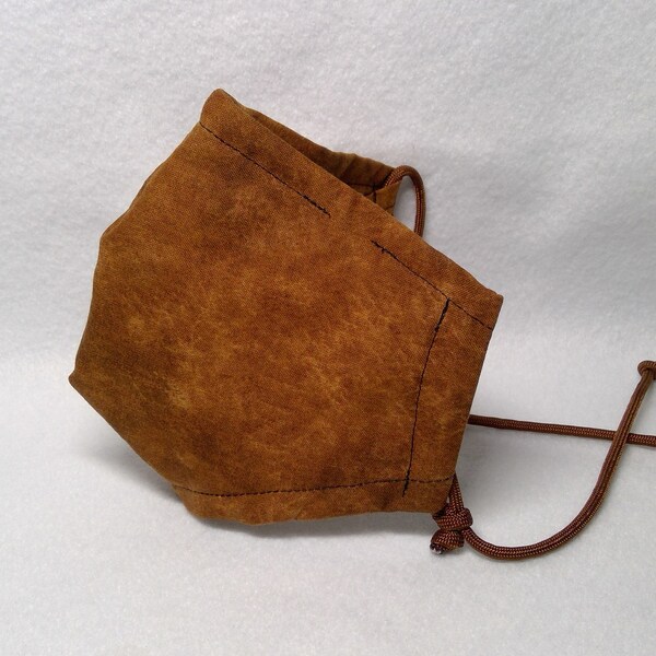 Face Mask Quilt Leather Cognac Fabric (Leather look NOT Leather) with Adjustable Ear Loops, Removable Nose Wire, and Filter Pocket Option