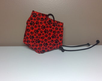 Paws on Red Fabric Face Mask with Adjustable Ear Loops, Removable Nose Wire, and Filter Pocket Option