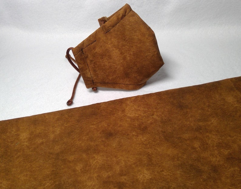 Face Mask Quilt Leather Cognac Fabric Leather look NOT Leather with Adjustable Ear Loops, Removable Nose Wire, and Filter Pocket Option image 5