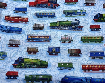 Face Mask All Aboard Train Cars Fabric with Adjustable Ear Loops, Removable Nose Wire, & Filter Pocket Option