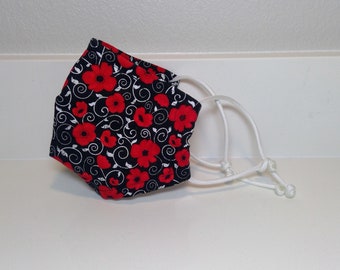 Face Mask You Make My Heart Happy Poppy Twirls Fabric with Adjustable Ear Loops, Removable Nose Wire, and Filter Pocket Option