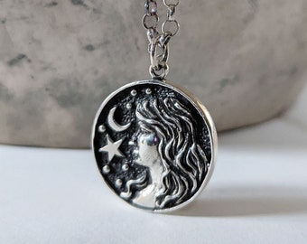 Virgo Necklace, Virgo Coin Necklace, Personalized Zodiac Necklace, Silver Coin Necklace, Celestial Necklace, Sterling Silver