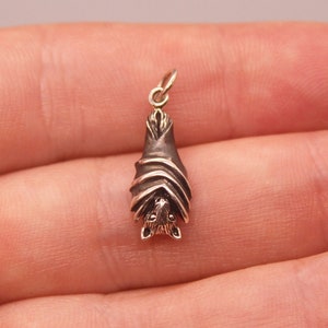 3D Bat Charm, Small Bat Charm, Hanging Bat Charm, Silver Bat Charm, Halloween charm, Halloween jewelry, realistic bat charm, Sterling Silver