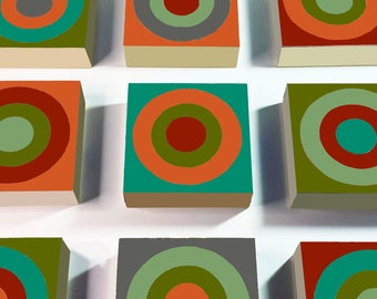 Square Grid Targets Painting, Circles painting, Original Art, Colorful Wall Art, retro vibes, geometric shapes + nature-inspired hues