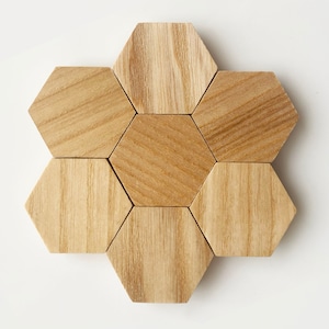 Natural Wood Magnet Set, Wicked Strong Hexagon Birch Wood Magnets, Wood Grain with protective finish, Set of 7