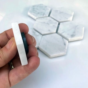 Large Marble Magnets with a wicked strong hold, Set of 7 Hexagon shaped Italian White Marble Magnets, 2 inches wide