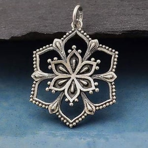 Mandala Necklace, Flower Mandala, Lotus Flower, Mandala Pendant, Gift for Her, Spiritual Healing Symbolic Pendant Necklace sterling silver
