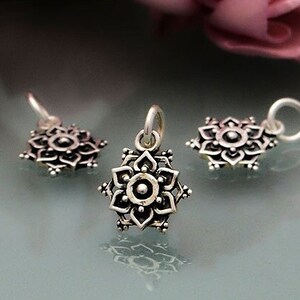 Mandala Charm, Lotus Flower Charm, Sterling Silver Seasonal Nature Charms, Spiritual Grounding Symbolic Yoga Charm, Small