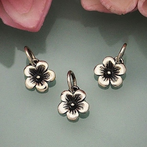 TINY Cherry Blossom Flower Charm-Seasonal Nature Charm-Japanese Spiritual Healing Symbolic Charm-Sterling silver