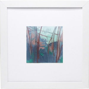 Small Abstract Painting, woods nature painting, one of a kind art, 5x5 inch painting on canvas / add matte with 12x12 white frame option