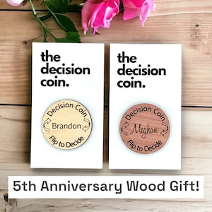 5th Anniversary Wood Gift: Personalized Decision Maker Coin for the Married Couple!  Novelty gift to decide who gets to pick!