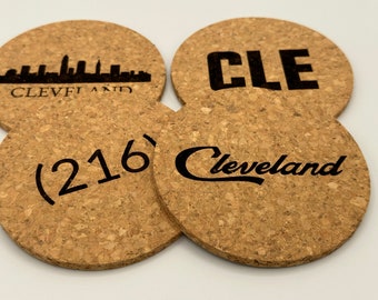 Cleveland Coaster Set of 4 | Ohio City 216 CLE Map Drink Coasters | Anniversary, Housewarming & Wedding Gift