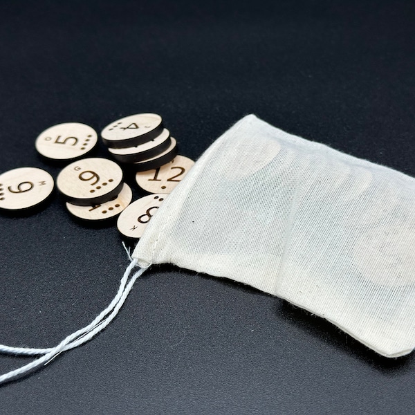 Wood Replacement Number Tokens with Alphabet and Roll Chance Indicator for Catan, other board games with storage pouch