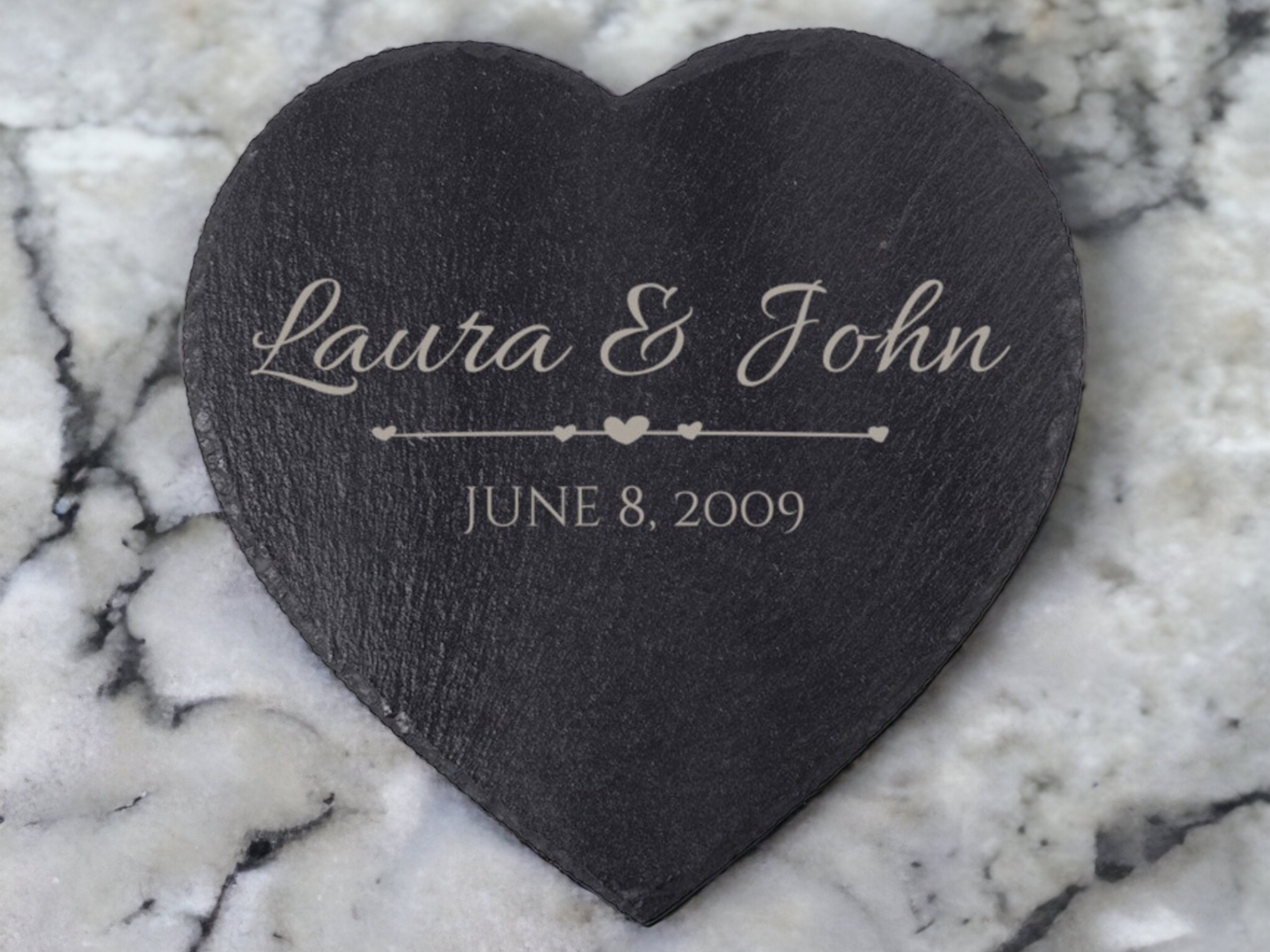 Personalized Heart Slate Table Mat | Unique & One-of-a-Kind | Anniversary, Birthday, Wedding, Valentines, Housewarming Gift
