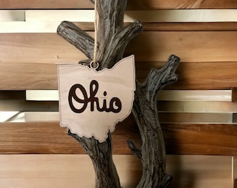 Adorno de Ohio en madera de arce, decoración navideña personalizada