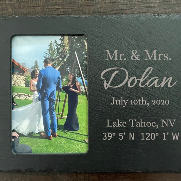 Personalized Engraved Slate Picture Frame, Unique, One-of-a-Kind, Mother's Day, Wedding Gift, Anniversary Gift, Coordinates