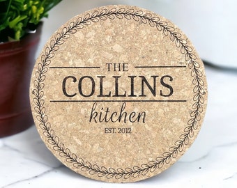 Personalized Natural Cork Trivet | Unique & One-of-a-Kind | Elegant and Functional Home Decor | Eco-Friendly Kitchen Accessory