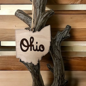Ohio State Script Christmas Ornament | Gift Tag | Wedding Gift | Rustic Holiday Decor | Perfect Gift for Ohioans!