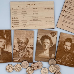 Tarjetas y monedas de repuesto para Coup / Piezas y accesorios de actualización para juegos de mesa de madera hechos a mano