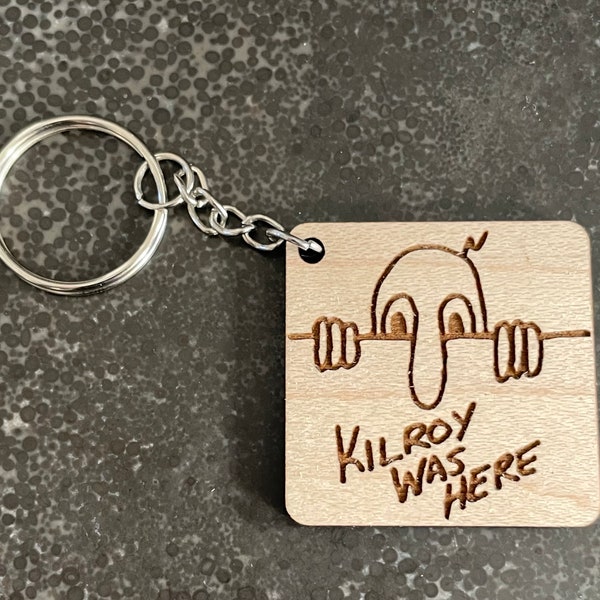 Kilroy Was Here WWII WW2 Laser Engraved/Cut Wood Keychain