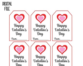 Printable Valentine's Day Tags / Valentine's Day Gift Tag Template / Valentine Treat Label / Valentine's School Favor Tags /Instant Download