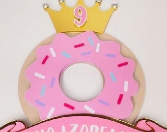 Birthday Personalized Crown Donut Theme Cake Topper| Pink Donut Cake Topper| Donut Party| Donut Party Supplies| Party Supplies