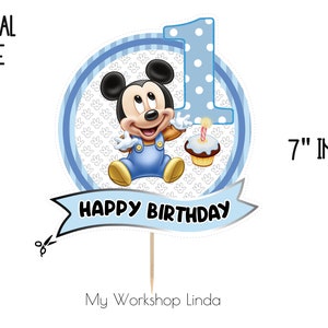 Digital Happy Birthday Baby Mickey Cake Topper- Baby Mickey Birthday - Party Supplies - Mickey Mouse Birthday- Instant Download