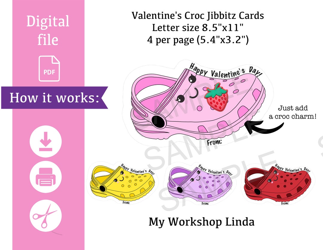 Instant Download Croc Shoe Charm Jibbitz Valentine's Printable Card