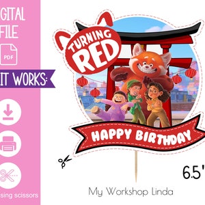 Instant Download PDF/Turning Red Cake Topper/Turning Red Birthday/Turning Red Birthday Printable/Turning Red Party Decoration