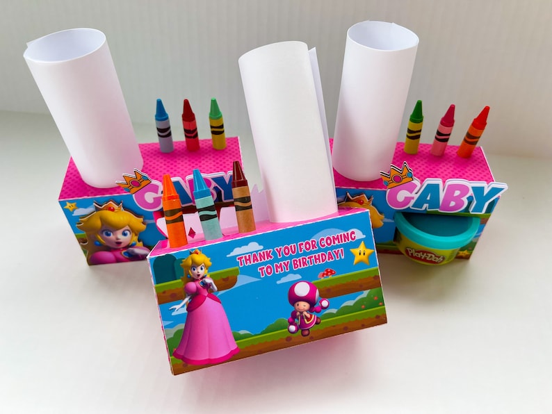 Princess Peach Play-Doh Activity Box / Princess Peach Coloring Box / Play-Doh Box/Princess Peach Birthday Decoration/ Party Supplies image 4