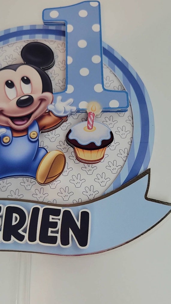 Mickey Mouse Cake Topper | Disney Themed | Personalized Name  Disney Vintage Baby First year old Custom Cake topper - Customize your name/num display picture 1