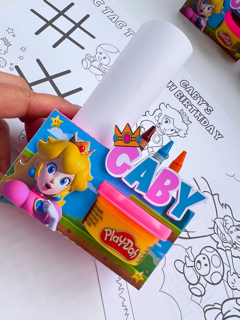 Princess Peach Play-Doh Activity Box / Princess Peach Coloring Box / Play-Doh Box/Princess Peach Birthday Decoration/ Party Supplies image 7