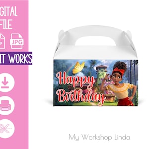 Dolores Encanto Favor Box Label / Encanto Gable Box Happy Birthday / Encanto Party Favors Labels / Party Decorations / INSTANT DOWNLOAD