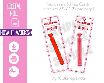 Instant Download Bubble Wand  Valentine's Printable Card, School Favors, Valentine's Favors, School Treats, Bubble Holder, Valentine's Day