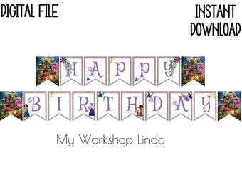 Utskrivbar Encanto-födelsedagsbanner/Encanto-födelsedag/Encanto-fest/ Mirabel-födelsedagsfest/ Omedelbar nedladdning/Familia Madrigal-banner