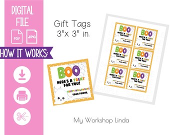 Printable Halloween Gift Tags / / Halloween Treat Tag /Halloween School Favor Tags /Instant Download PDF-JPG