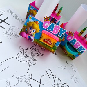 Princess Peach Play-Doh Activity Box / Princess Peach Coloring Box / Play-Doh Box/Princess Peach Birthday Decoration/ Party Supplies image 8