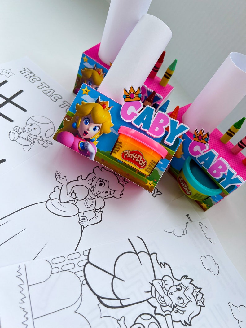 Princess Peach Play-Doh Activity Box / Princess Peach Coloring Box / Play-Doh Box/Princess Peach Birthday Decoration/ Party Supplies image 8