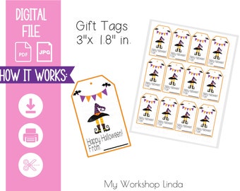 Printable Halloween Gift Tags / / Halloween Treat Tag /Halloween School Favor Tags /Instant Download PDF-JPG