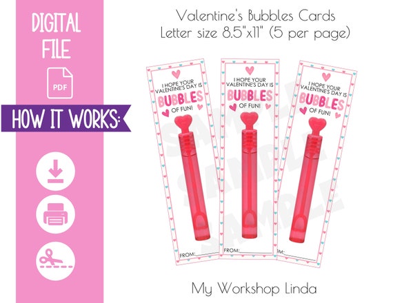 Instant Download Cute Bubble Wand Valentine's Printable Card, School Favors,Valentine's Favors, School Treats, Bubble Holder,Valentine's Day
