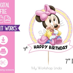 Digital Happy Birthday Baby Minnie Mouse 1st Birthday Cake Topper-Baby Minnie Birthday-Party Supplies-Minnie Mouse Birthday-Instant Download
