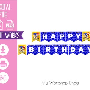 Printable Sonic Birthday Banner/Sonic Birthday / Sonic Party/ Sonic Birthday Party/ Instant Download/Digital Banner