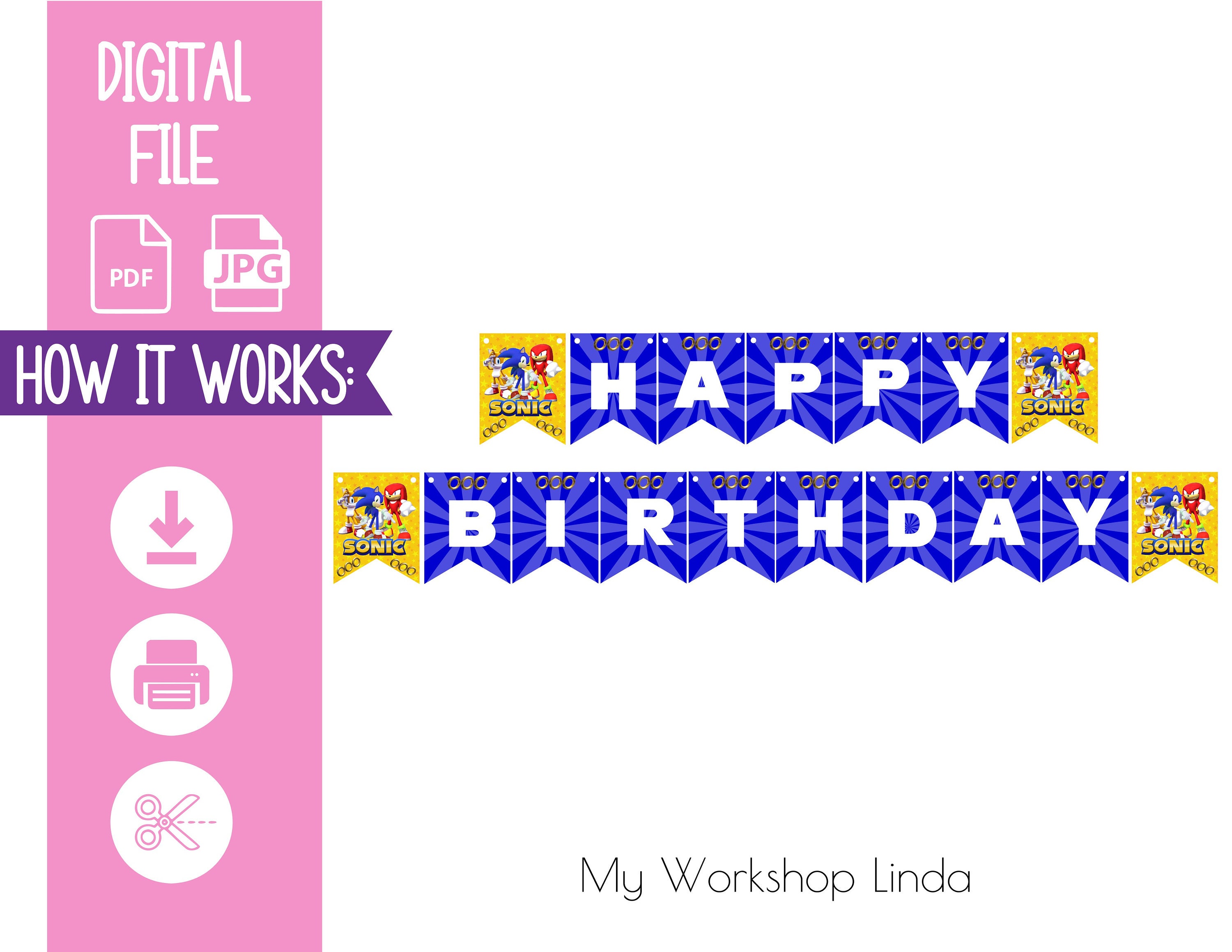 Printable Sonic Birthday Banner/sonic Birthday / Sonic Party/ Sonic Birthday Party/ Instant ...