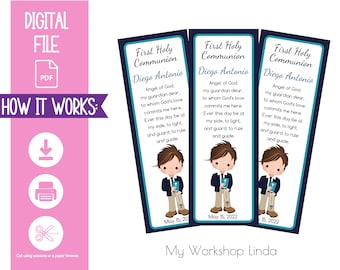 Personalized First Holy Communion Bookmarks | 1st Communion Bookmark For Boy | Religious Gift Idea | Printable | Digital