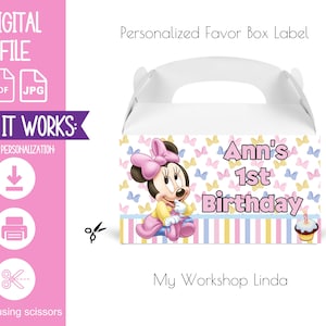 Digital Baby Minnie Mouse Personalized Gable Box Label-Baby Birthday-Minnie Party-Party Favors Labels-Baby Minnie Mouse Labels-DIGITAL ONLY