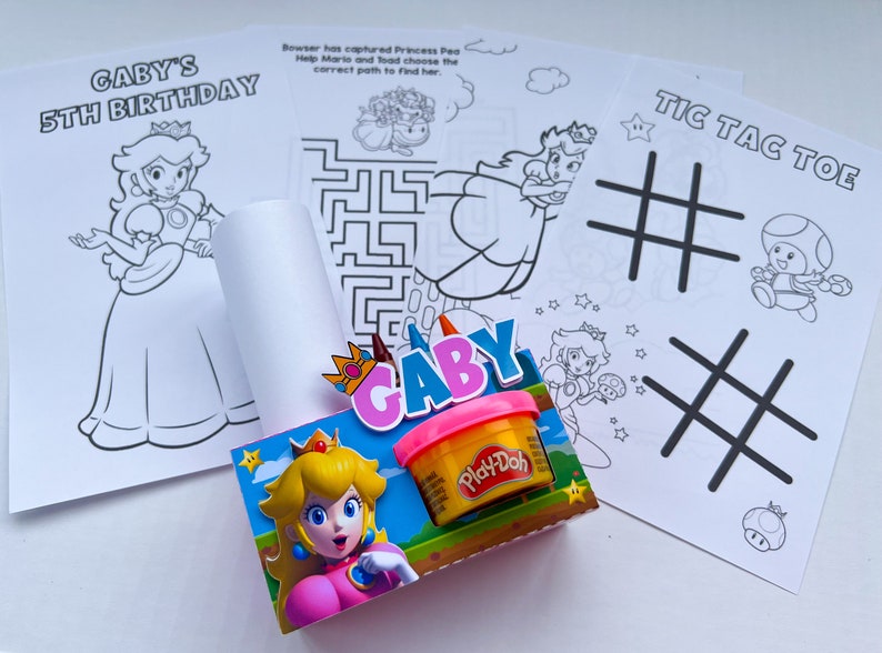 Princess Peach Play-Doh Activity Box / Princess Peach Coloring Box / Play-Doh Box/Princess Peach Birthday Decoration/ Party Supplies image 5