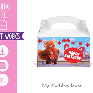 Turning Red Favor Box Label / Turning Red Gable Box Happy Birthday / Party Favors Labels / Party Decorations / INSTANT DOWNLOAD