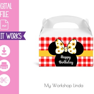 Minnie Mouse Sunflower Favor Box Label /Minnie Gable Box Happy Birthday / Minnie Party Favors Labels / Party Decorations / INSTANT DOWNLOAD