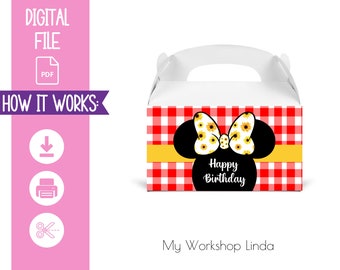 Minnie Mouse Sunflower Favor Box Label Minnie Gable Box Happy Etsy